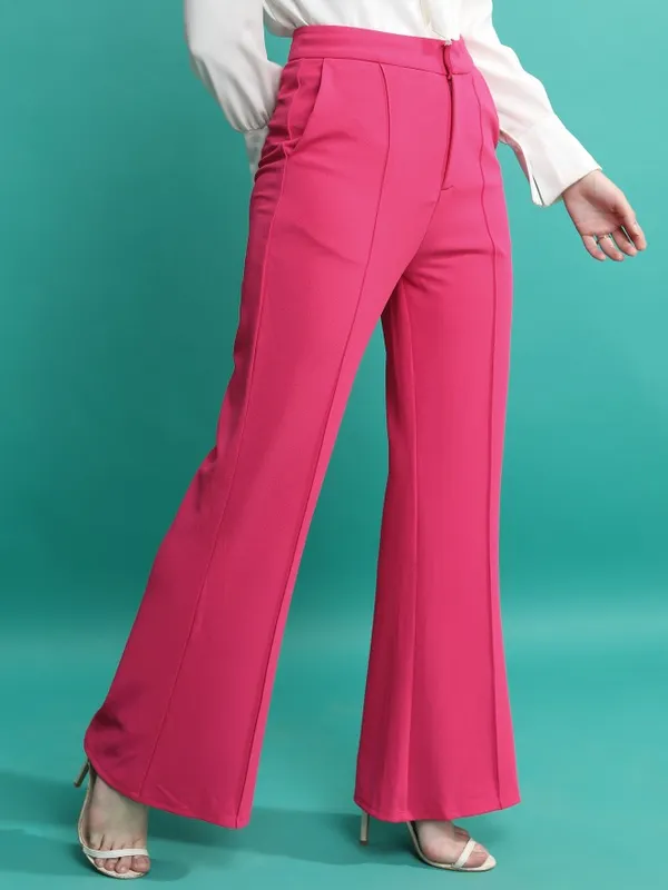  Ketch Women Pink Solid Flared Casual Trousers