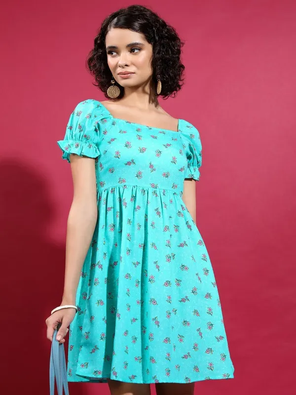  Vishudh Women Blue Printed A-Line Dresses
