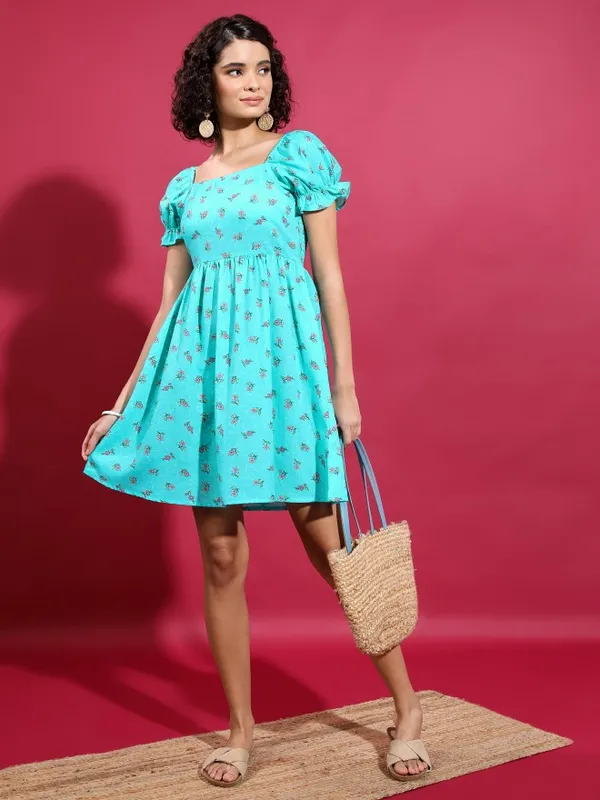 Vishudh Women Blue Printed A-Line Dresses