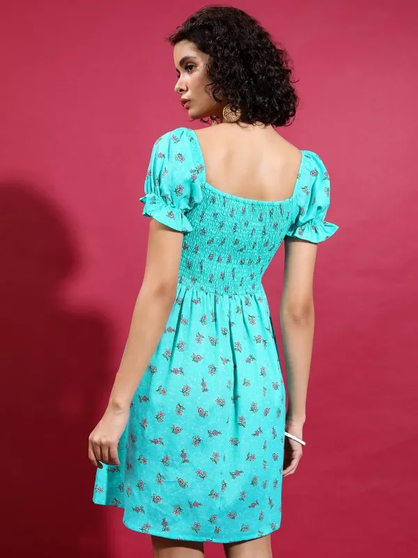  Vishudh Women Blue Printed A-Line Dresses