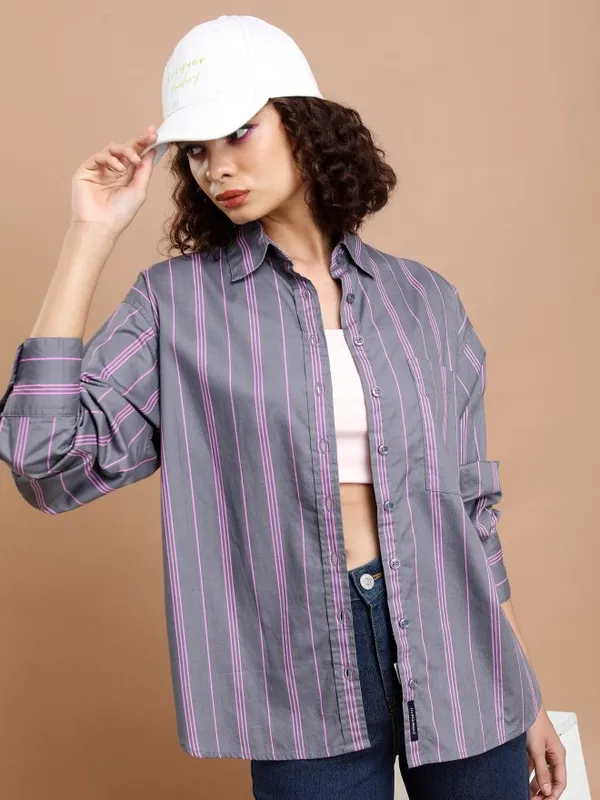 Women Striped Oversized Fit Casual Shirt