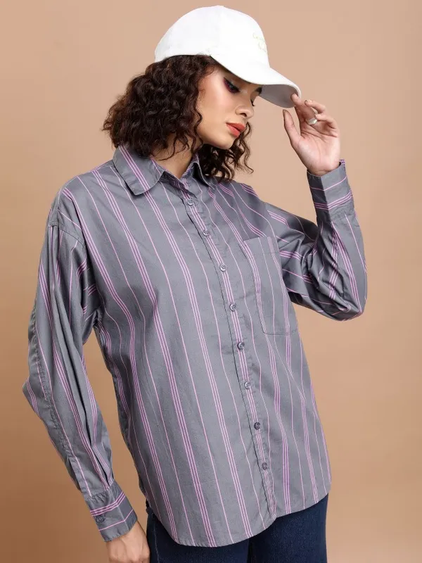 Women Striped Oversized Fit Casual Shirt