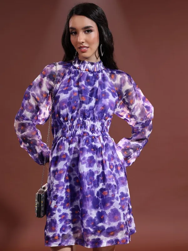  Tokyo Talkies Women Purple Printed Fit And Flare Dresses