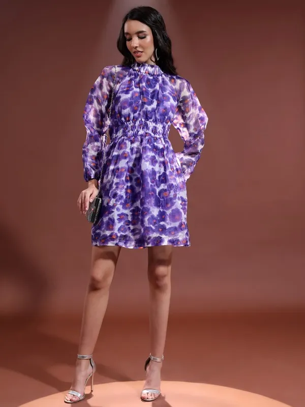  Tokyo Talkies Women Purple Printed Fit And Flare Dresses