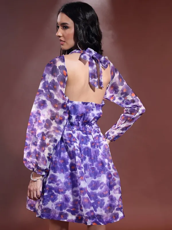  Tokyo Talkies Women Purple Printed Fit And Flare Dresses