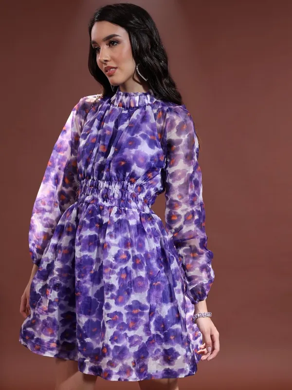  Tokyo Talkies Women Purple Printed Fit And Flare Dresses