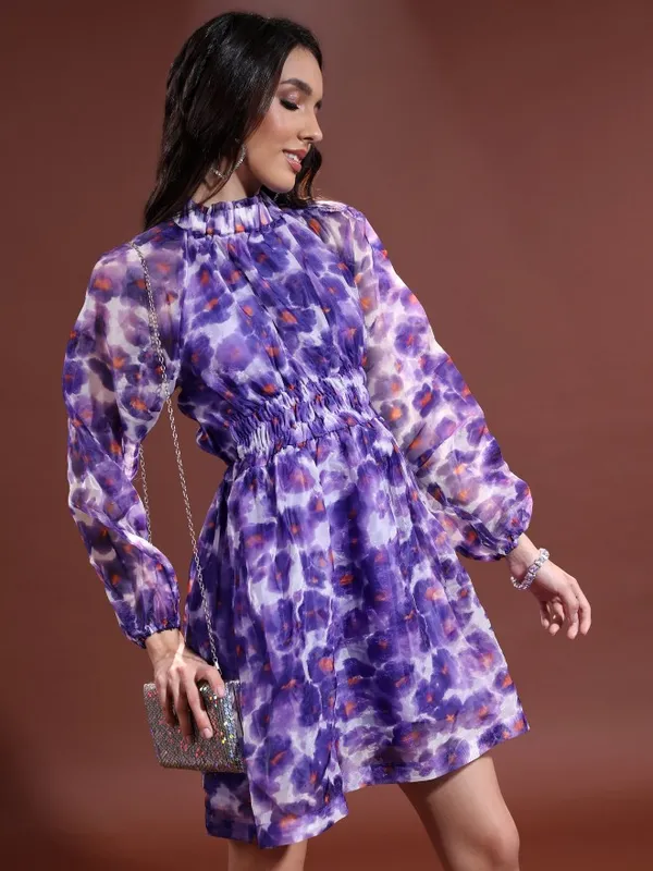  Tokyo Talkies Women Purple Printed Fit And Flare Dresses