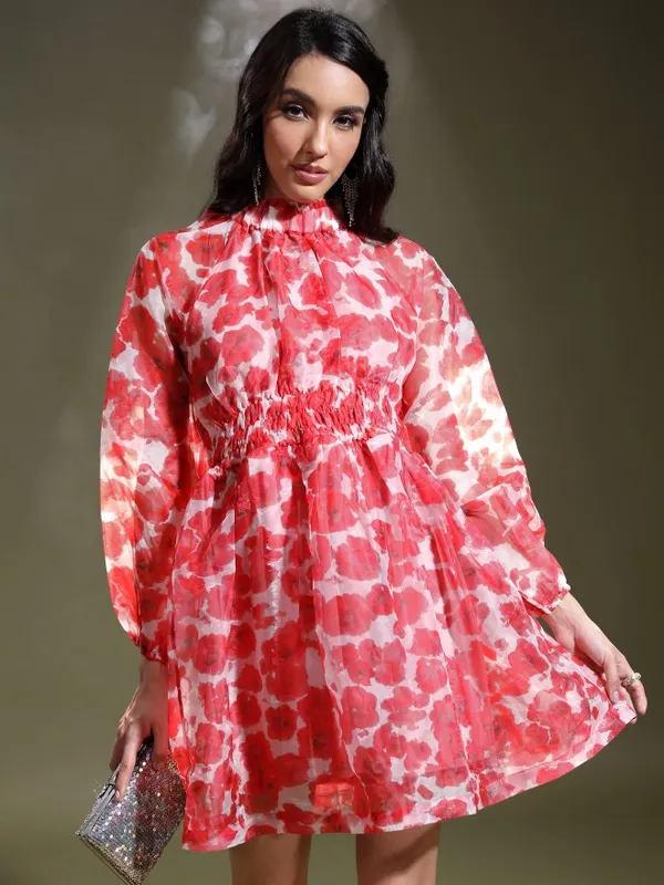 Tokyo Talkies Women Pink Printed Fit And Flare Dress