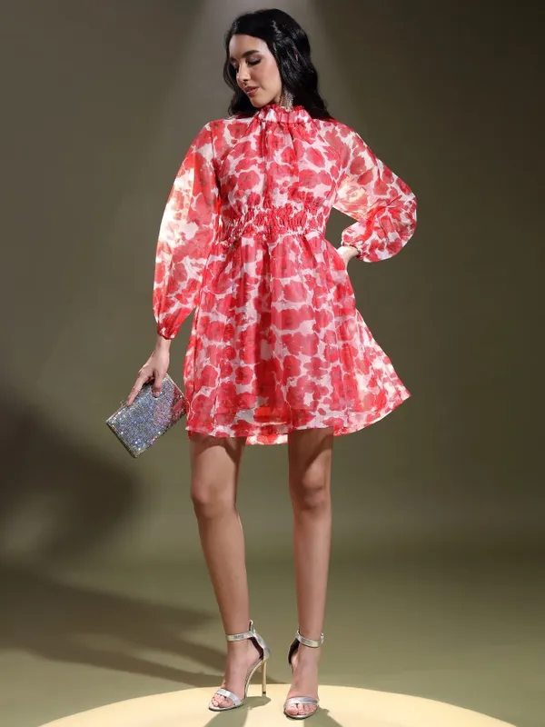 Tokyo Talkies Women Pink Printed Fit And Flare Dress