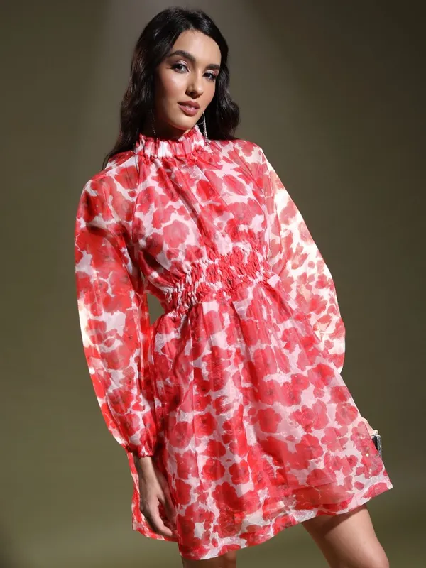 Tokyo Talkies Women Pink Printed Fit And Flare Dress