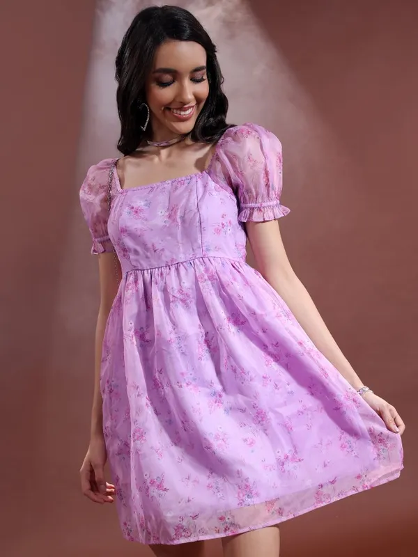 Tokyo Talkies Women Violet Printed Fit And Flare Dress