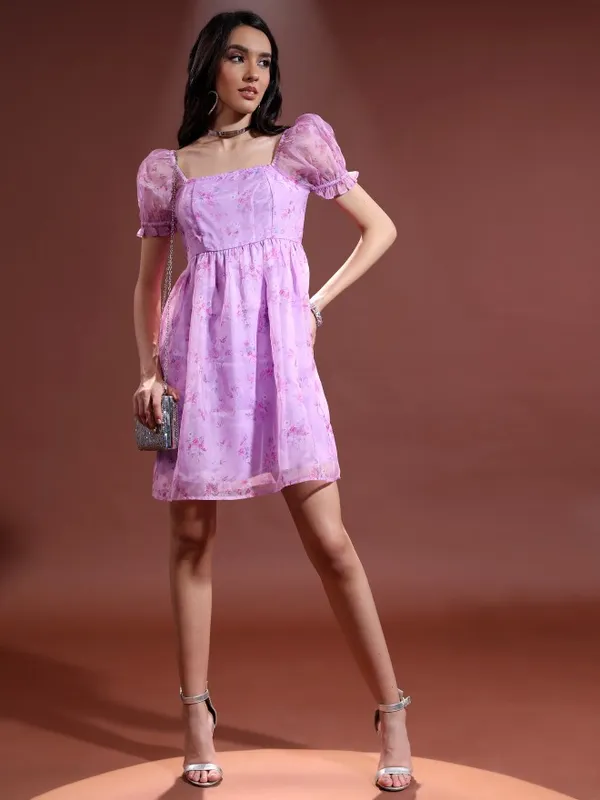 Tokyo Talkies Women Violet Printed Fit And Flare Dress