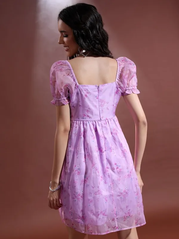 Tokyo Talkies Women Violet Printed Fit And Flare Dress