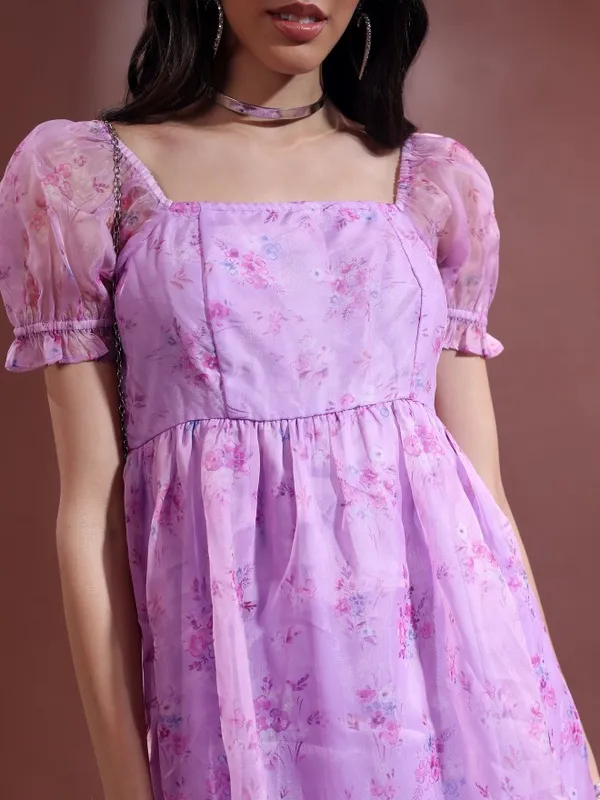 Tokyo Talkies Women Violet Printed Fit And Flare Dress