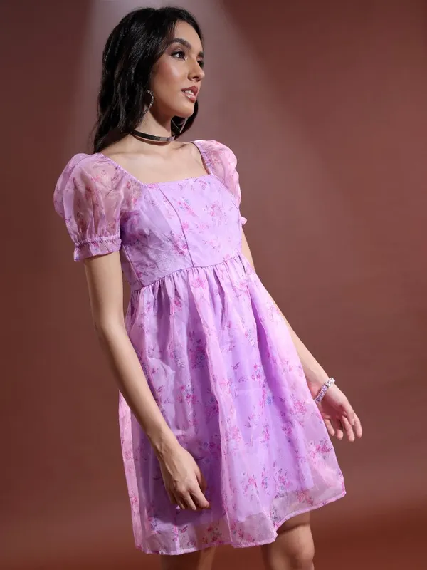 Tokyo Talkies Women Violet Printed Fit And Flare Dress