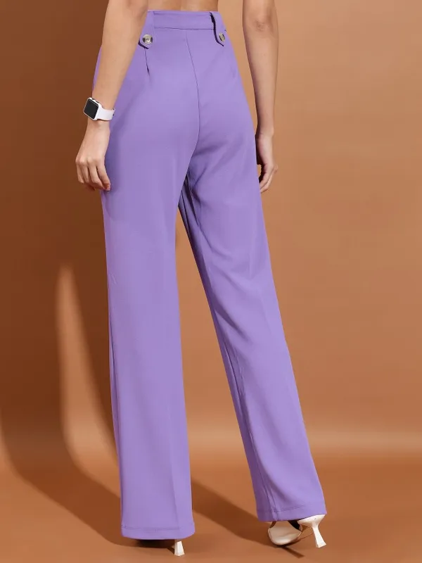 Ketch Women Purple Solid Straight Fit Casual Trouser