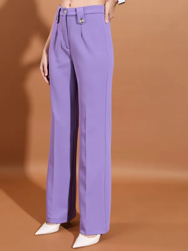 Ketch Women Purple Solid Straight Fit Casual Trouser