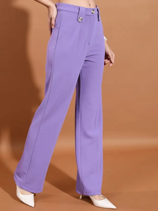 Ketch Women Purple Solid Straight Fit Casual Trouser