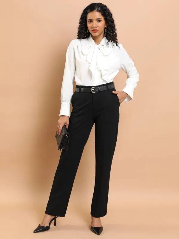  Ketch Women Black Solid Regular Fit Casual Trousers