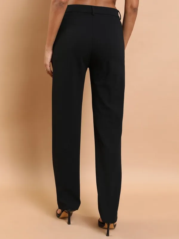  Ketch Women Black Solid Regular Fit Casual Trousers