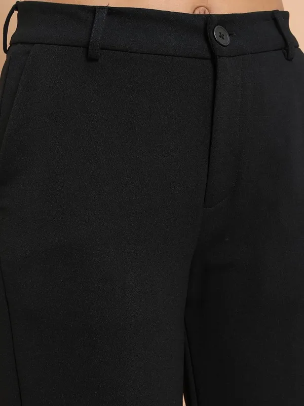  Ketch Women Black Solid Regular Fit Casual Trousers