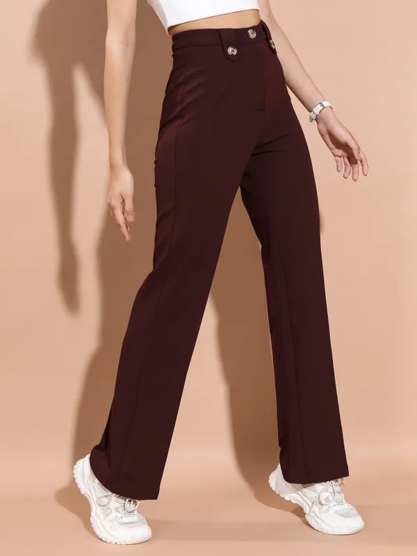  Tokyo Talkies Women Brown Solid Flared Casual Trousers