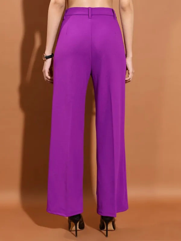 Tokyo Talkies Women Purple Solid Straight Fit Casual Trouser