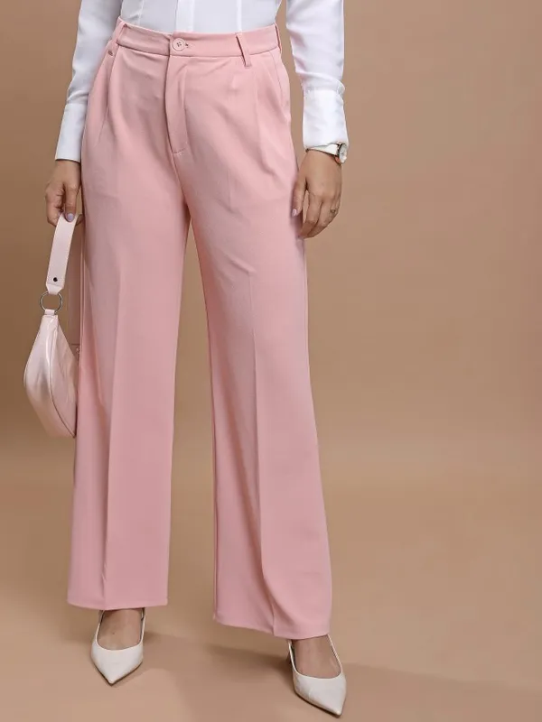 Tokyo Talkies Women Pink Solid Straight Fit Casual Trouser