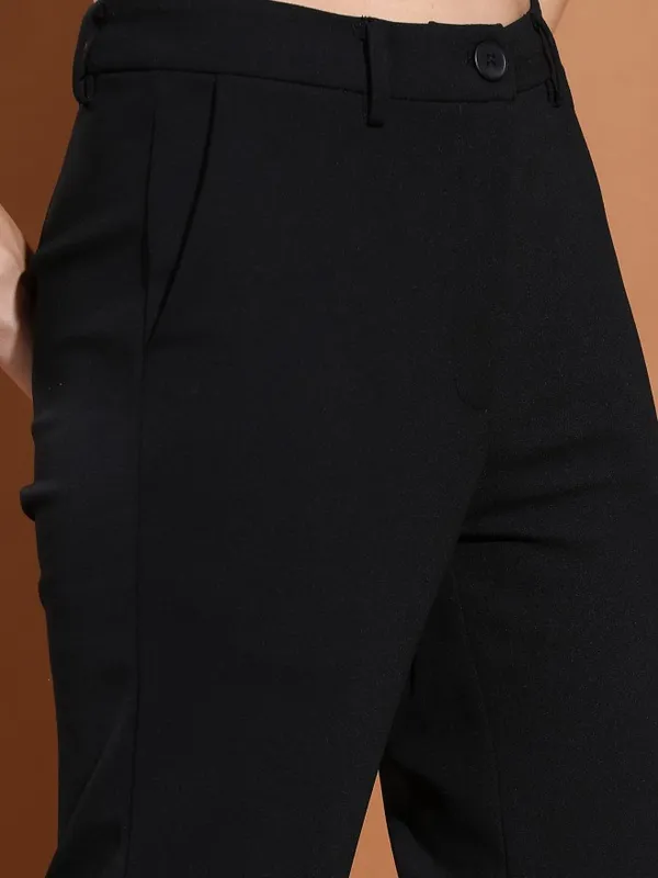  Tokyo Talkies Women Black Solid Regular Fit Casual Trousers