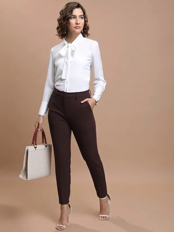  Tokyo Talkies Women Brown Solid Regular Fit Casual Trousers