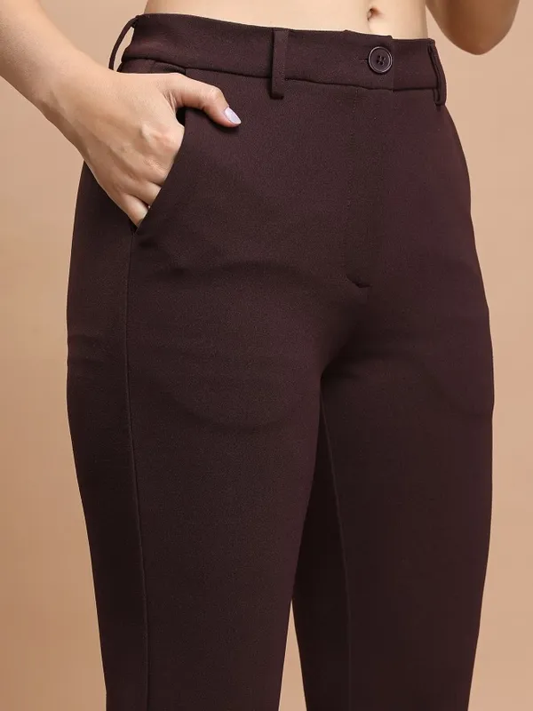  Tokyo Talkies Women Brown Solid Regular Fit Casual Trousers