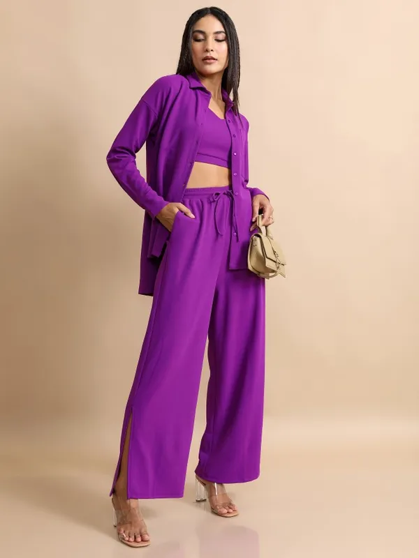 Tokyo Talkies Women Purple Shirt With Trouser