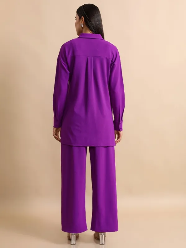 Tokyo Talkies Women Purple Shirt With Trouser