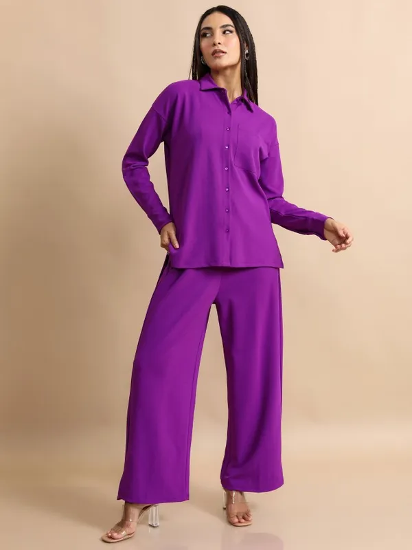 Tokyo Talkies Women Purple Shirt With Trouser