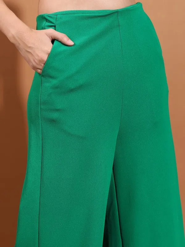  Tokyo Talkies Women Green Solid Flared Casual Trousers