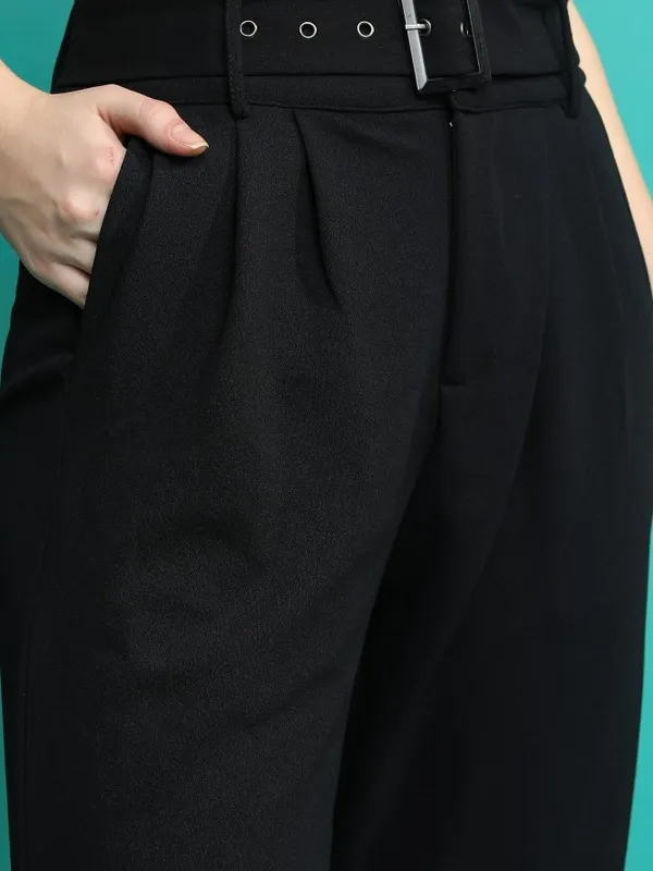  Tokyo Talkies Women Black Solid Regular Fit Casual Trousers