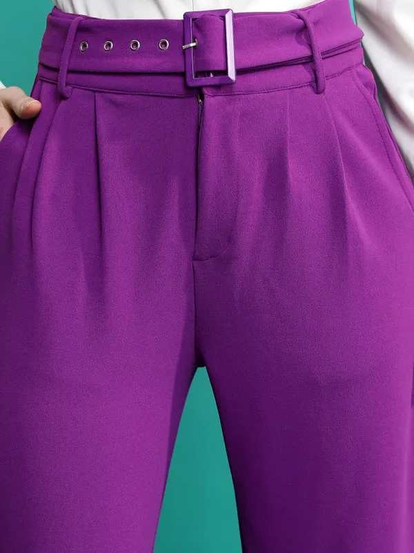  Tokyo Talkies Women Purple Solid Regular Fit Casual Trousers