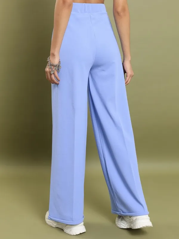  Tokyo Talkies Women Blue Solid Flared Casual Trousers
