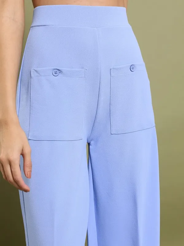  Tokyo Talkies Women Blue Solid Flared Casual Trousers