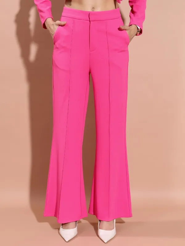 Tokyo Talkies Women Pink Solid Flared Casual Trouser