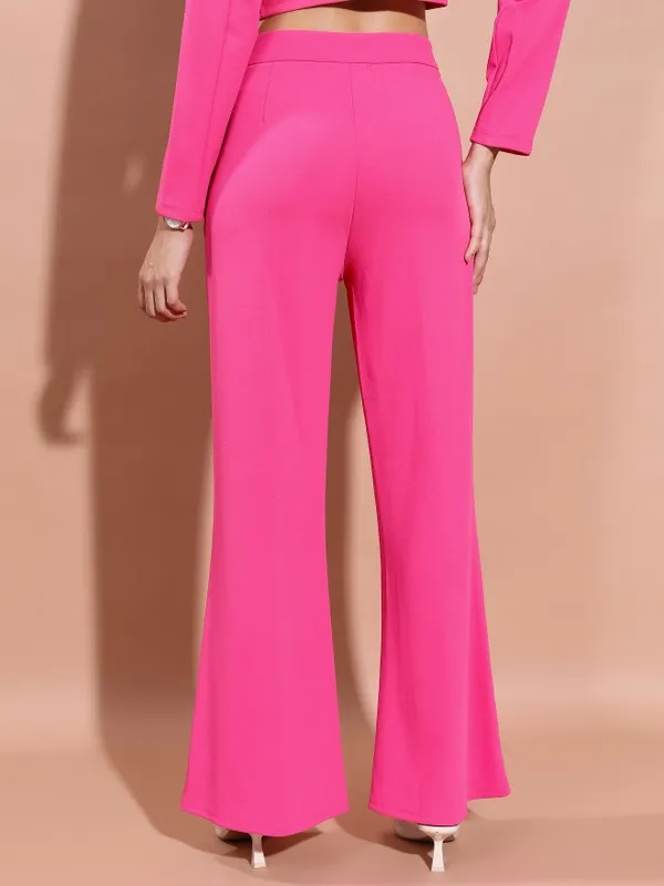 Tokyo Talkies Women Pink Solid Flared Casual Trouser