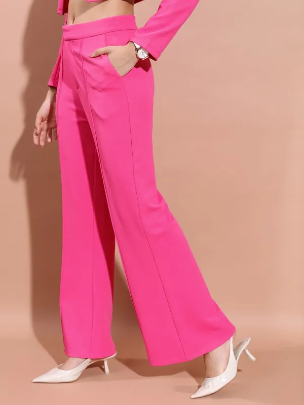 Tokyo Talkies Women Pink Solid Flared Casual Trouser