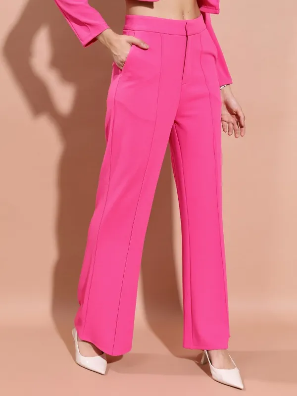 Tokyo Talkies Women Pink Solid Flared Casual Trouser