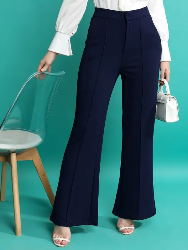 Solid Flared Casual Trousers