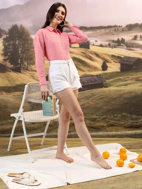  Tokyo Talkies Women Pink Self Design Casual Shirts