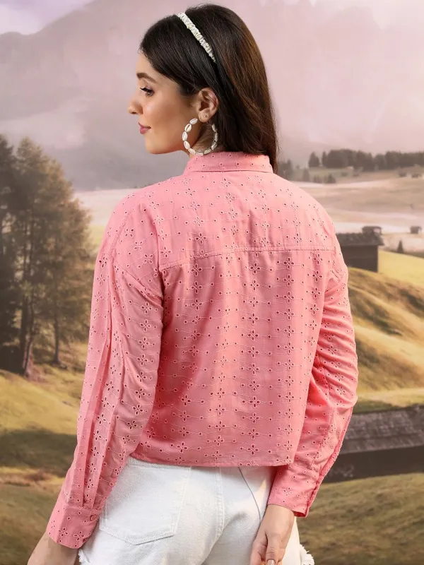  Tokyo Talkies Women Pink Self Design Casual Shirts