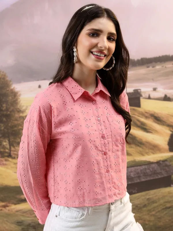  Tokyo Talkies Women Pink Self Design Casual Shirts