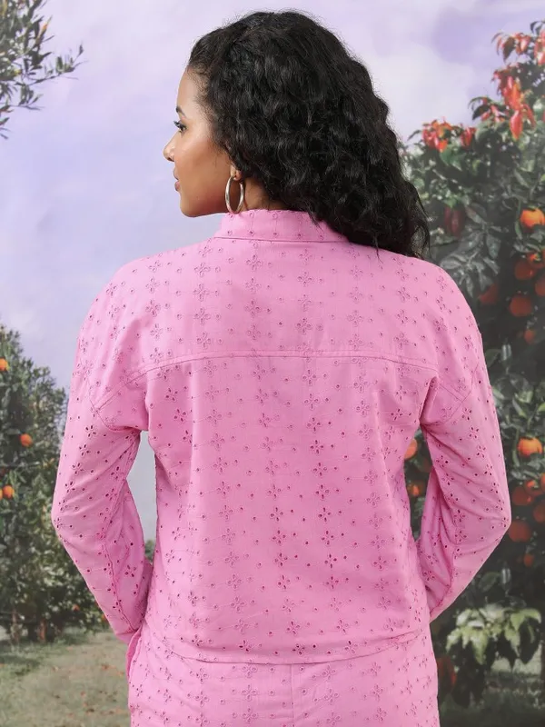  Tokyo Talkies Women Pink Self Design Casual Shirts