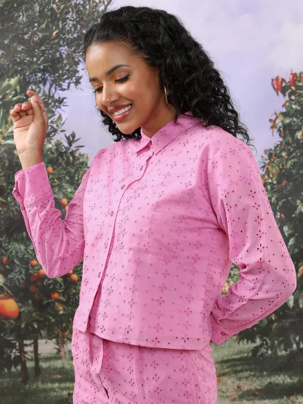  Tokyo Talkies Women Pink Self Design Casual Shirts