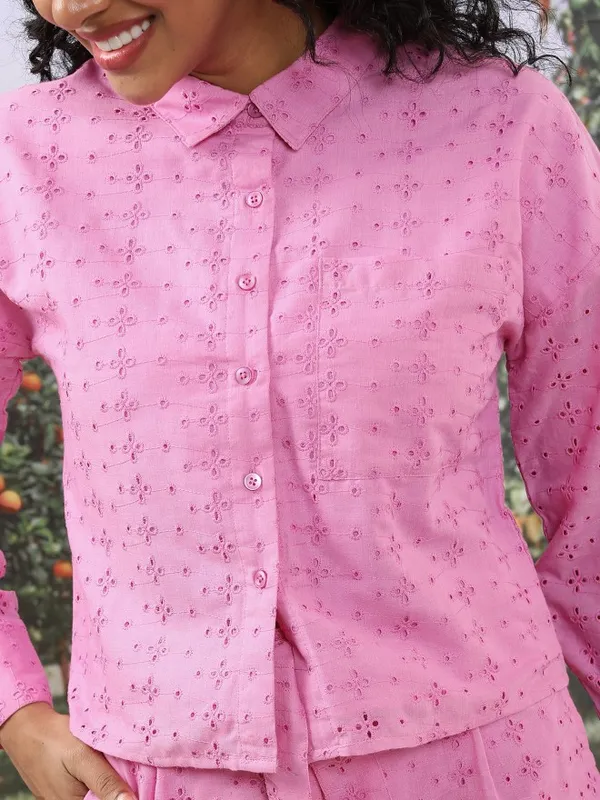  Tokyo Talkies Women Pink Self Design Casual Shirts